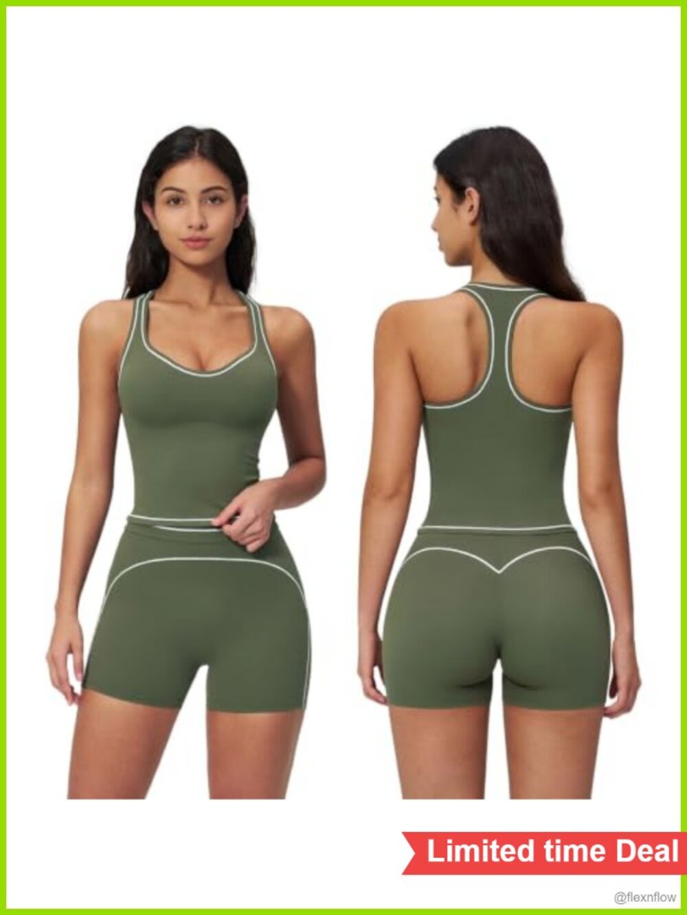 2 Piece Workout Set Racerback Tank Top High Waist Biker Shorts Gym Yoga